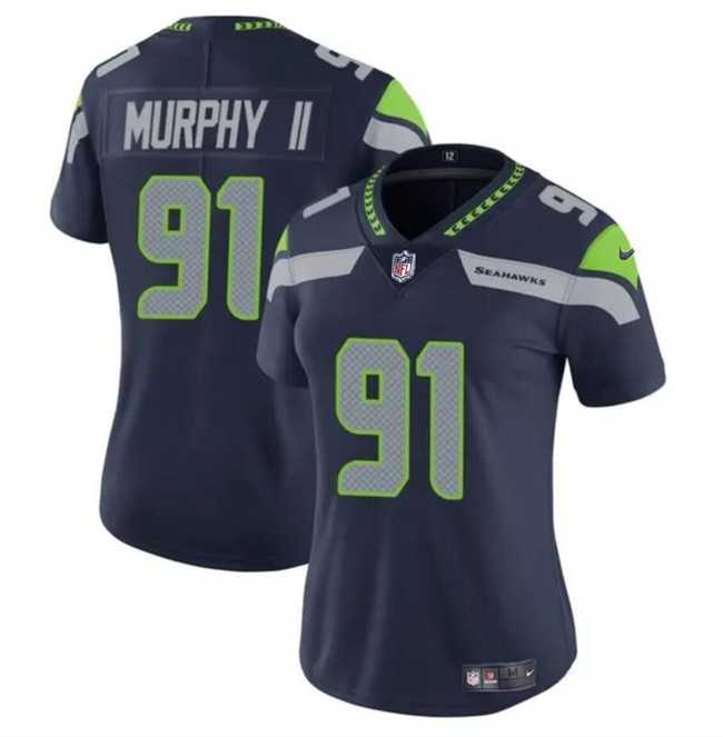 Womens Seattle Seahawks #91 Byron Murphy II 2024 Draft Navy Vapor Limited Stitched Jersey Dzhi